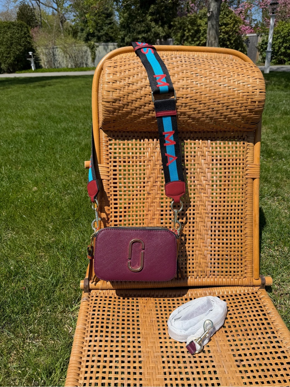 Marc Jacobs The Utility Snapshot Crossbody in Burgundy w Multicolor Strap- NEW